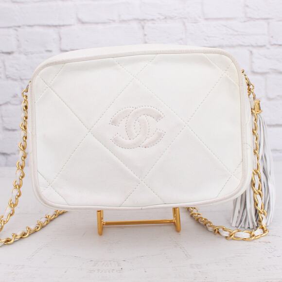 Chanel CC Camera Bag White Lambskin Leather Shoulder Crossbody Handbag A4050 - Picture 5 of 11